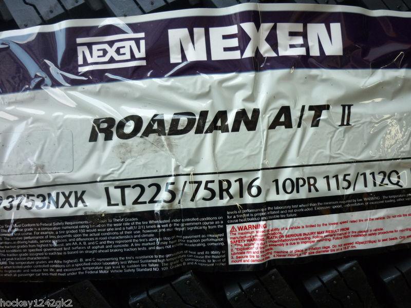 4 new lt 225 75 16 lre 10 ply nexen roadian a/tii tires