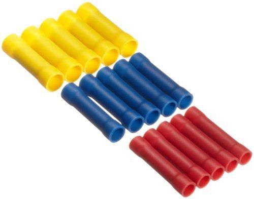 Micro plastics wire crimp connectors, 5 red, 5 blue, 5 yellow (pack of 15)