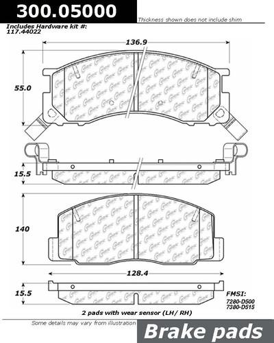 Centric 300.05000 brake pad or shoe, front-premium semi-met pads w/shims