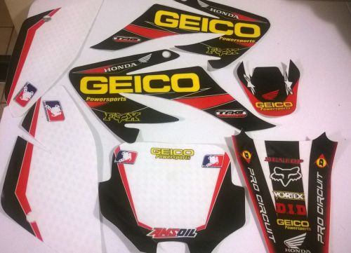 New geico honda graphics kit crf70 2004-12 crf80 &amp; crf100 2004-10 decals