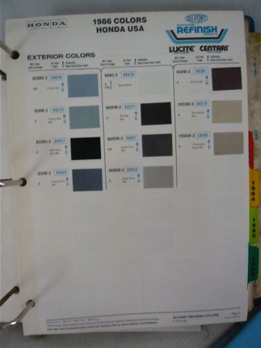 1986 honda usa world color dupont refinish paint chips 83-85 info