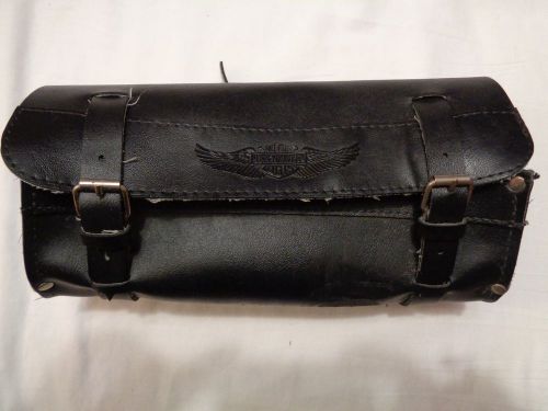 Harley davidson black leather motorcycle fork tool bag pouch logo 11&#034;x4&#034;x4&#034;