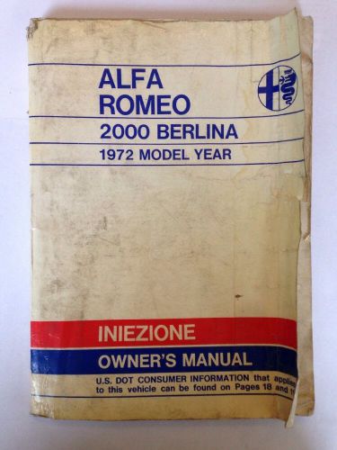 Alfa romeo 2000 berlina owners manual - 1972 model year