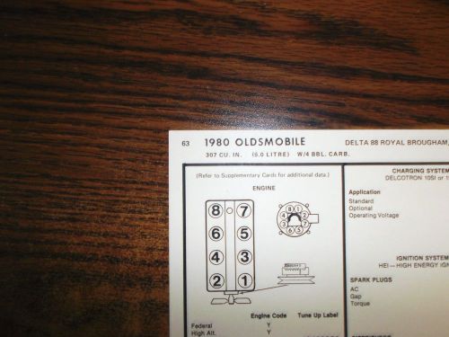 1980 oldsmobile &amp; toronado eight series 5.0 litre 307 ci v8 4bbl tune up chart