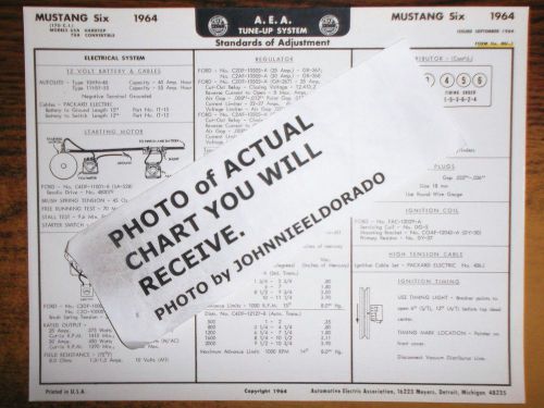 1964 ford mustang six series 65a &amp; 76a 170 ci l6 models aea tune up chart sheet