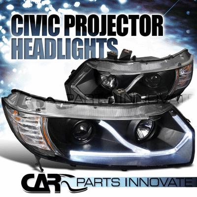 Honda 06-11 civic 2dr coupe led driving drl projector headlights lamp black