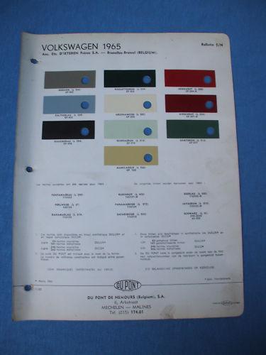 1965   vw,volkswagen europe paint chip color  chart