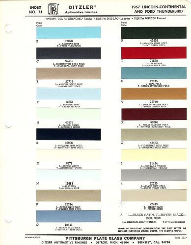 1967 lincoln continental and ford thunderbird paint chips sheet (ppg-ditzler)