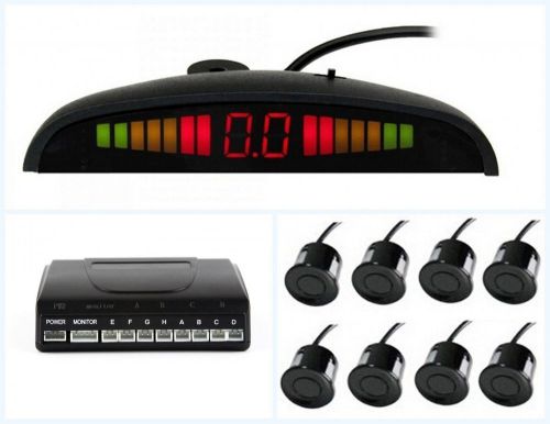 Car led front and rear parking radar sensor system with 8 black sensors &amp; drill