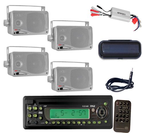 Pyle new in-dash yacht cd/mp3 radio,4 box speakers,4 ch 800w amp, antenna, cover