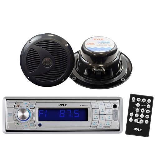 New plmr17bts detachable face marine sd usb receiver &amp; bluetooth +2 speakers kit