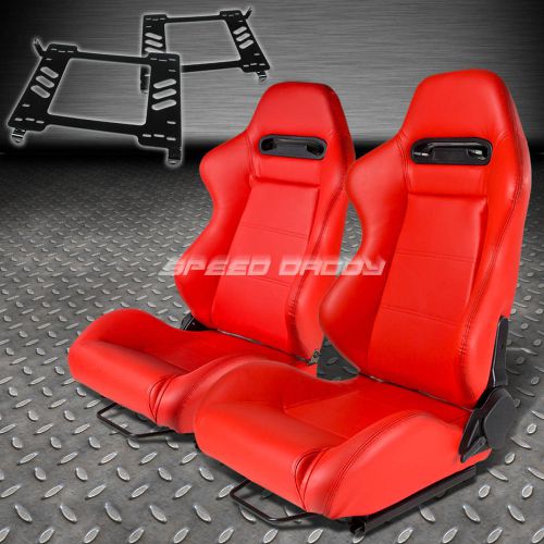 Pair type-r red pvc reclining racing seat+bracket for 90-99 toyota mr2 sw20