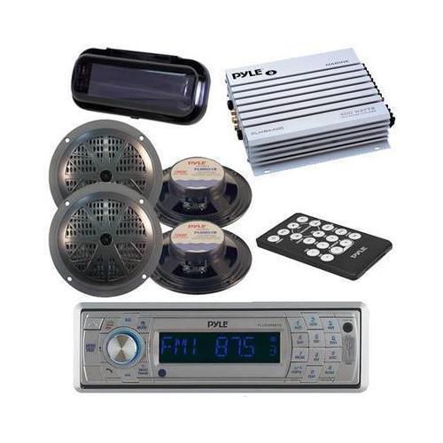 Marine boat cd am/fm usb radio &amp; wireless bluetooth + 400w amp 4 speakers +cover