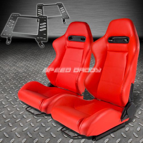 Pair type-r red pvc reclining racing seat+bracket for 63-72 chevelle/malibu