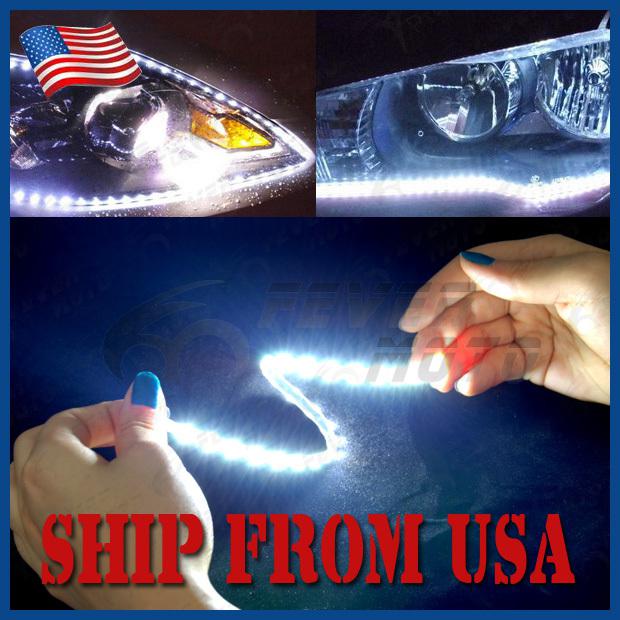 Us 2pcs 18" 45 smd led mirror fog tail head light lamp angel eye lid strip white