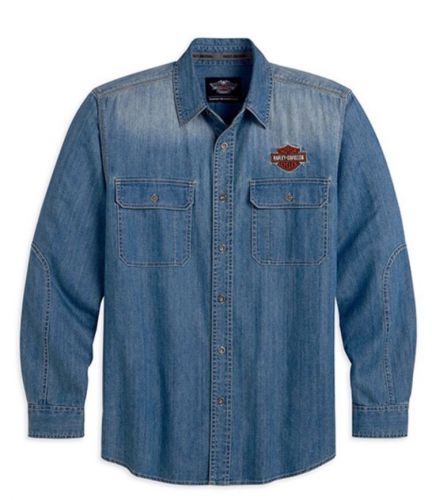 Harley davidson men&#039;s s flames denim long sleeve shirt 99075-13vm / new