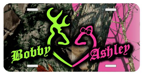 Personalized monogrammed custom license plate auto car  tag camo buck doe pink