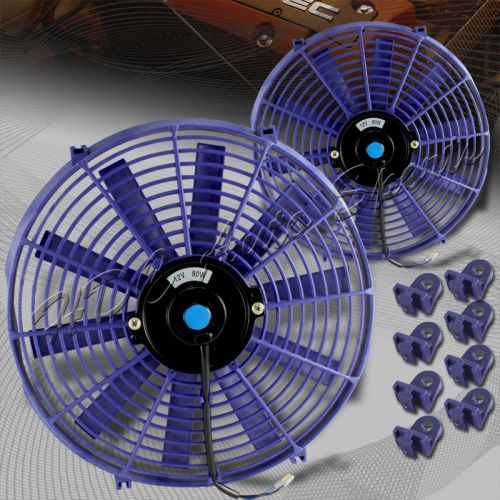 2 x 14&#034; blue electric slim push pull engine bay cooling radiator fan universal 1