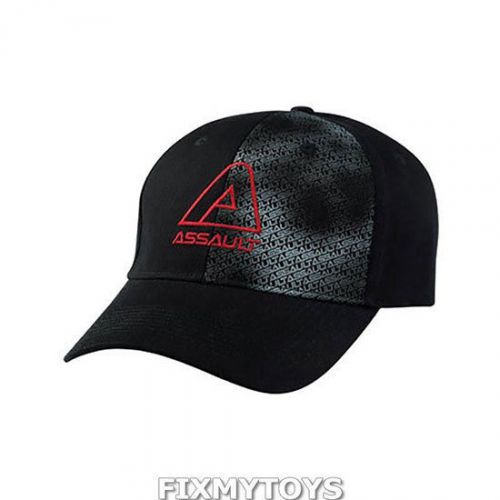 Oem polaris black &amp; gray assault snowmobile fitted baseball hat cap s/m