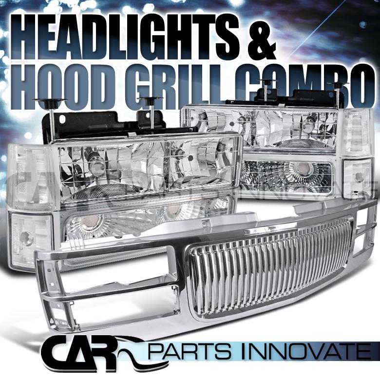 1994-1998 chevy gmc c10 c/k chrome headlights+bumper corner lamps+grille