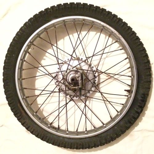 1973-74 honda elsinore mt 250 oem front wheel: axle, hub, rim, tire, &amp; gear box