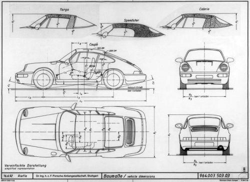 1992 porsche 911 964 carrera print of factory drawing sketch (60cm x 43.5cm)