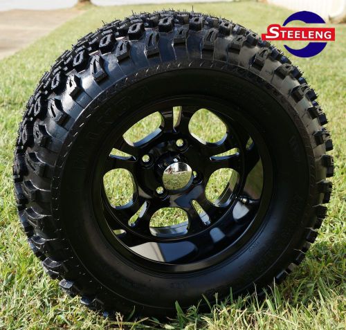 Golf cart 12&#034; darkside aluminum wheels and 23&#034; all terrain tires (set of 4)