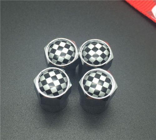 4pcs checkered fla tire wheel rims stem air valve caps tyre cover car truck bike