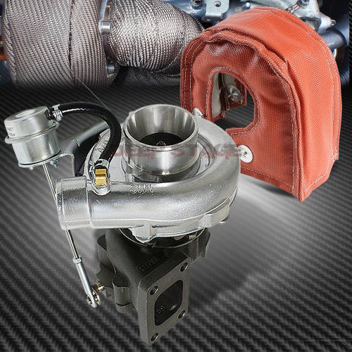 T04e t3/t4 .63ar 57 trim turbo/turbocharger v-band downpipe+red heat blanket