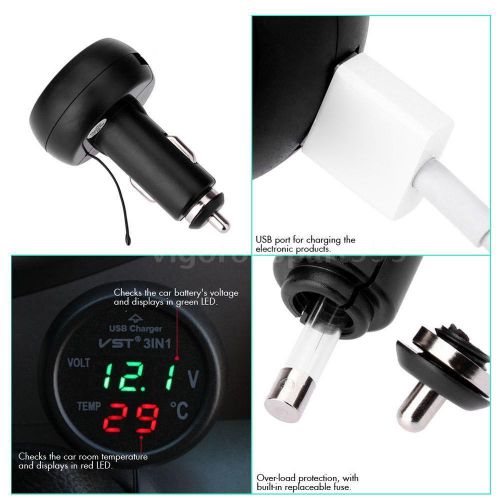 Kkmoon 12-24v car 3 in 1 usb charger led digital thermometer voltmeter kit l8o0