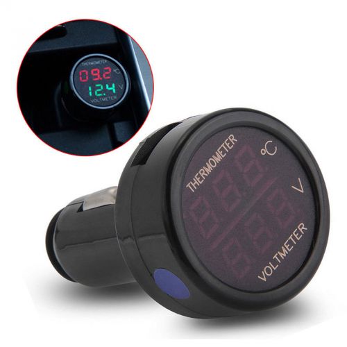 2 in 1 digital voltmeter thermometer 12/24v cigarette lighter dual view display