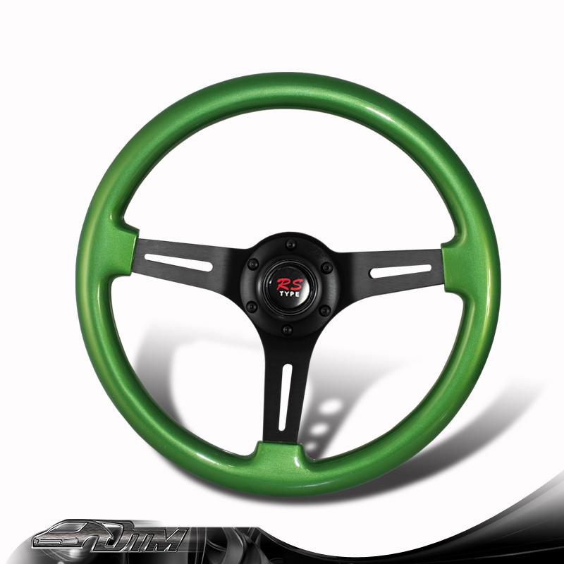 Universal 6-holed bolt 345mm deep dish green wood grain style steering wheel