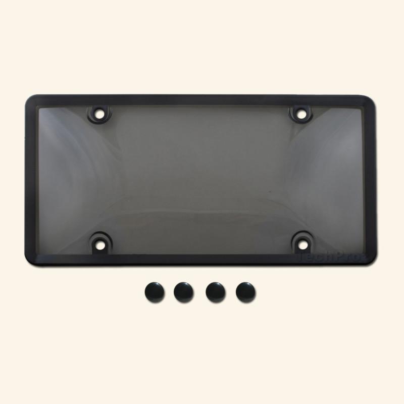 Tinted plastic license plate shield+frame cover tag protector smoke dark black