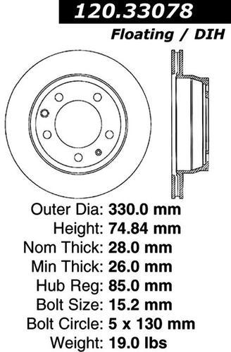 Centric 120.33078 rear brake rotor/disc-premium rotor