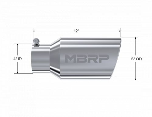 Mbrp polished round rolled edge angle cut muffler tip (4&#034; in, 6&#034; out, 12&#034; l)