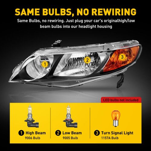 Oe style black headlights assembly left+right for 2006-2011 honda civic sedan