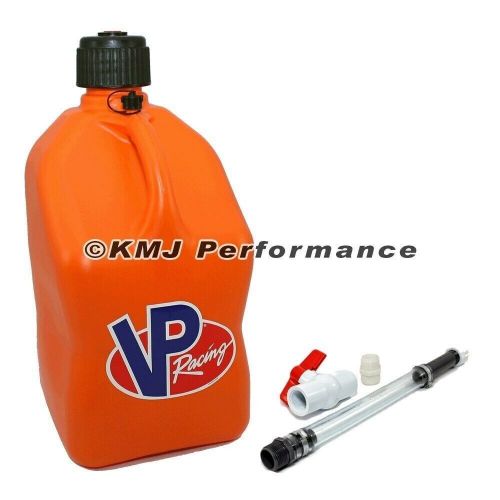 Vp fuel orange square 5 gallon racing fuel gas jug + 1 hose - shut off valve