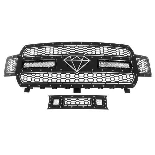 Fits 2018-2020 ford f-150 stainless black mesh rivets led grille insert combo