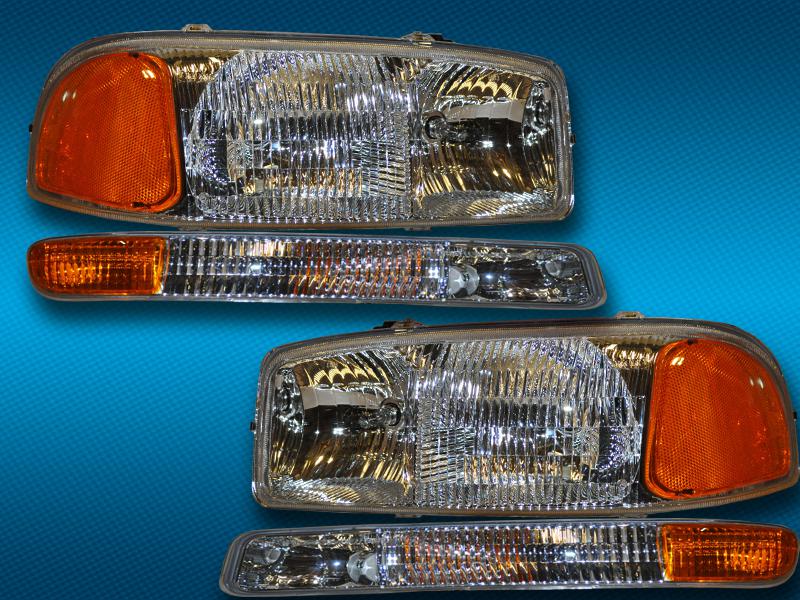 99-06 gmc sierra / 00-06 yukon headlights headlamps pair 4 pc set w/xenons new