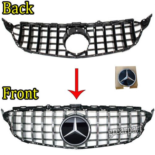 Grill grille gt r style for mercedes-benz c-class w205 2015-2018 w/emblem mesh