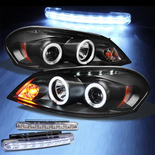 Led bumper fog+06-13 impala ccfl twin halo led black projector headlights lights