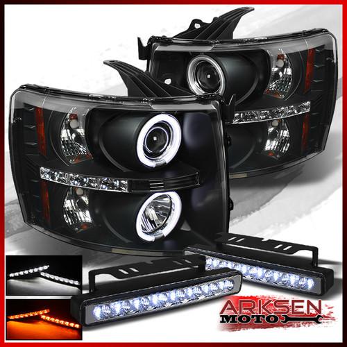 White/amber led fog+ccfl halo led 07-13 silverado black projector headlights set