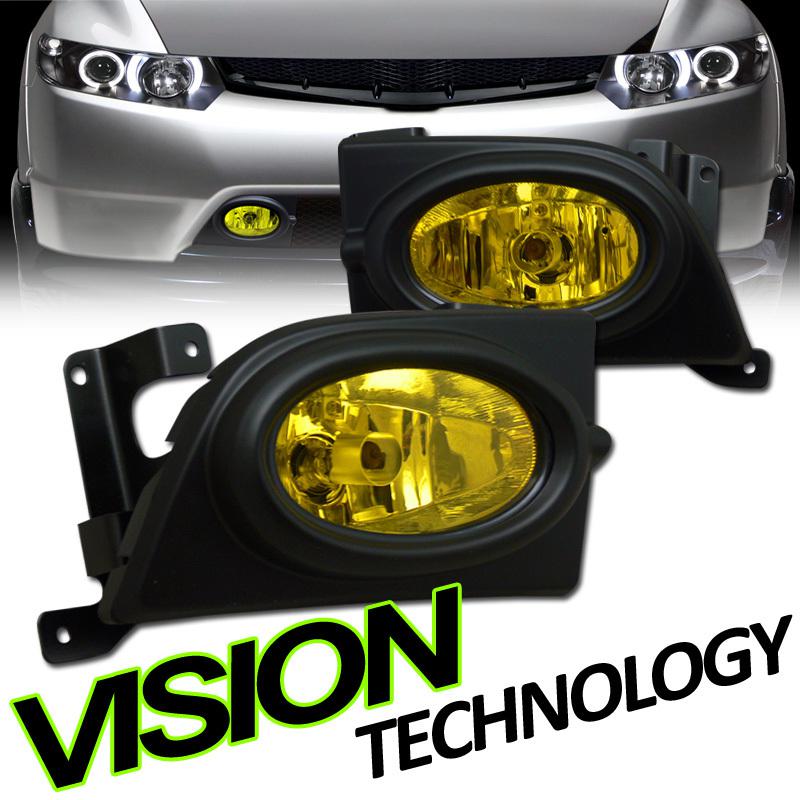 06-08 civic 4d/4dr sedan jdm yellow lens driving/bumper fog lights lamps+switch