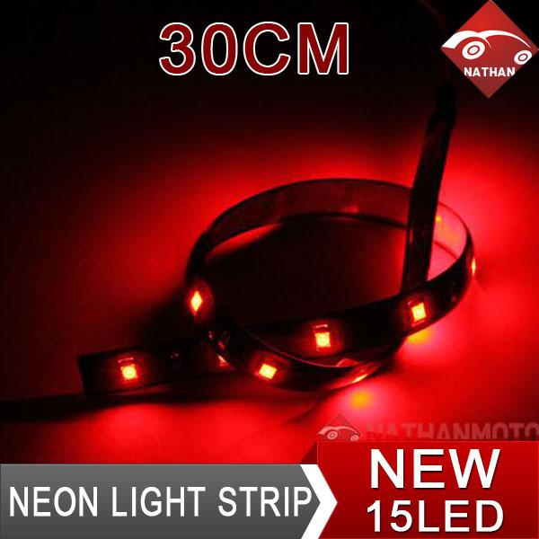 Red 30cm 15led 1210 flexible waterproof neon strip light lamp bulb car truck new