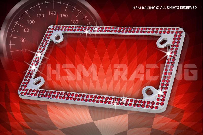 Double row motorcycle red real crystal embedded chrome license plate frame 