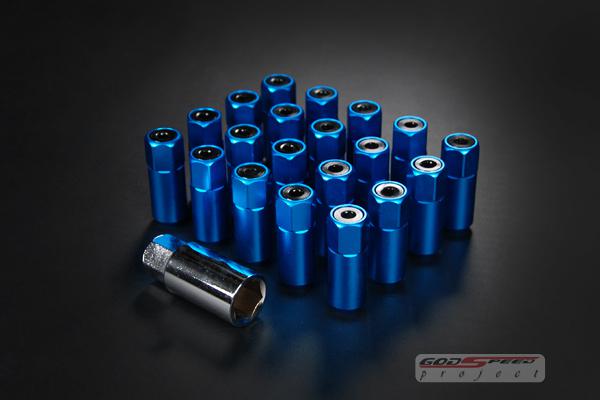 Godspeed t-5 wheel rim racing lug nuts 50mm 20 piece m12 x 1.5 open/close blue