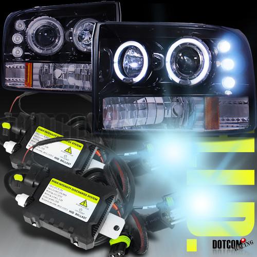 Glossy black 1994-2002 f250 f350 halo projector headlights+h1 6000k hid kit