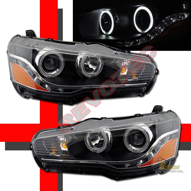 08 09 10 11 mitsubishi lancer ccfl halo r8 led strip projector headlights black