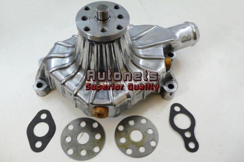 Polished aluminum finned short water pump swp chevy small block 283-350 hot rod