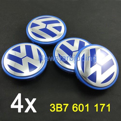 4x 65mm blue vw jetta passat polo bora wheel center hub caps cover 3b7601171